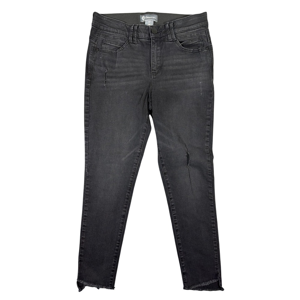 Democracy Ab Solution Skinny Jeans Womens 10 Faded Black Distressedโ Raw Hem